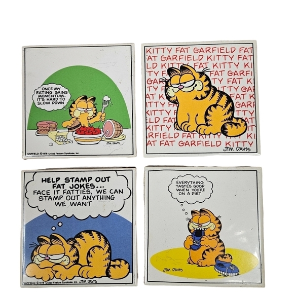 Vintage Enesco Jim Davis 1978 Garfield Comic Strip Tiles Set of 4 G2 - Picture 11 of 11